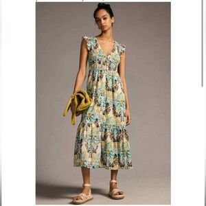 NWT Anthropologie The Peregrine Midi Dress S Green 100% Cotton $160 Sundress
